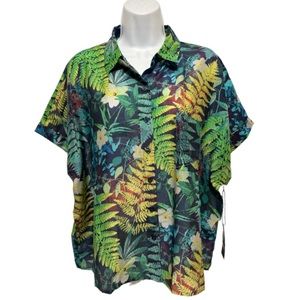 ANNIE + OTIS Women’s Floral Print Button Down Shirt 70% Cotton 30% Silk Size L